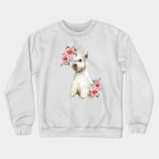 Cute White Schnauzer with Flowers Watercolor Art Crewneck Sweatshirt